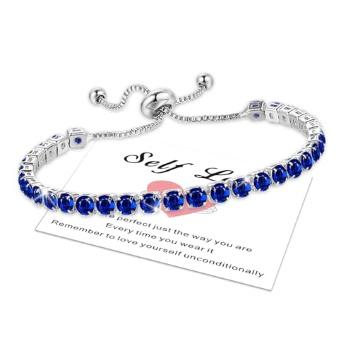 HEEYA Armband Damen Silber Armbänder Tennisarmband mit Glitzer 5A Zirkonia Kristall Verstellbare Armbänder für Frauen mit Karte Geschenk mit Box für Freundin Mutter Ehefrau von HEEYA