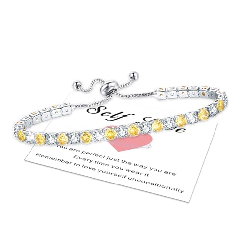 HEEYA Armband Damen Silber Armbänder Tennisarmband mit Glitzer 5A Zirkonia Kristall Verstellbare Armbänder für Frauen mit Karte Geschenk mit Box für Freundin Mutter Ehefrau von HEEYA