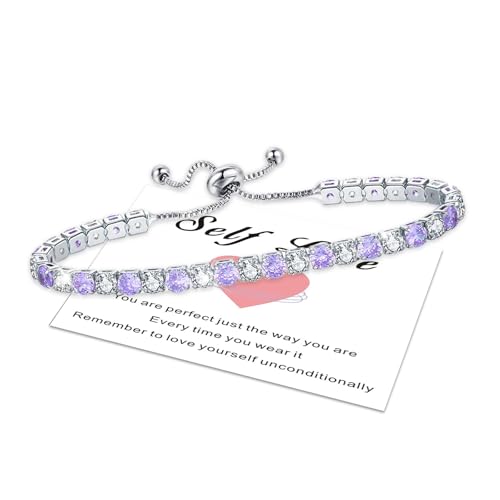 HEEYA Armband Damen Silber Armbänder Tennisarmband mit Glitzer 5A Zirkonia Kristall Verstellbare Armbänder für Frauen mit Karte Geschenk mit Box für Freundin Mutter Ehefrau von HEEYA