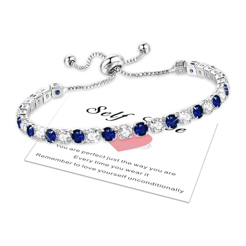 HEEYA Armband Damen Silber Armbänder Tennisarmband mit Glitzer 5A Zirkonia Kristall Verstellbare Armbänder für Frauen mit Karte Geschenk mit Box für Freundin Mutter Ehefrau von HEEYA