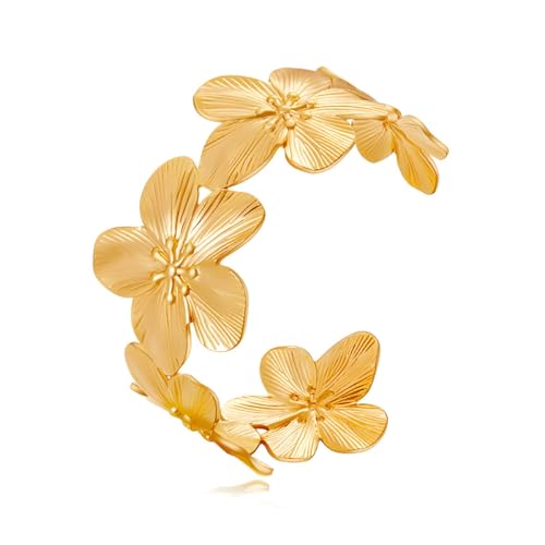 HEEYA Armreif Damen Gold Armreifen für Frauen Manschettenarmband Verstellbares Offenes Armband mit Geschenkbox Jubiläum Geburtstag Weihnachten von HEEYA