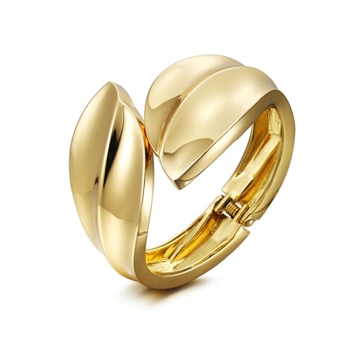 HEEYA Chunky Armreif Damen Gold Silber Armreifen in Blätter Form 14 Karat Vergoldet Manschettenarmband Verstellbares Offenes Armband mit Geschenkbox Schmuck für Sie Frauen Freundin Mama von HEEYA