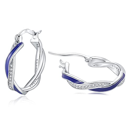 HEEYA Twisted Creolen Ohrringe in Sterling Silber 925 mit AAAAA Zirkonia - Damen Earrings in Rose Gold/Gold/Blau, 15/20MM von HEEYA