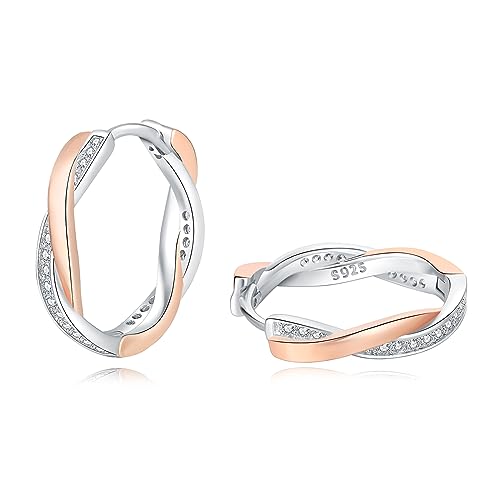 HEEYA Creolen Ohrringe Sterling Silber 925 Plattiert Damen 18K Vergoldet Twisted Creolen Ohrringe mit AAAAA Zirkonia Creolen Hypoallergen für Frauen Rose Gold/Gold/Silber 18/20MM von HEEYA