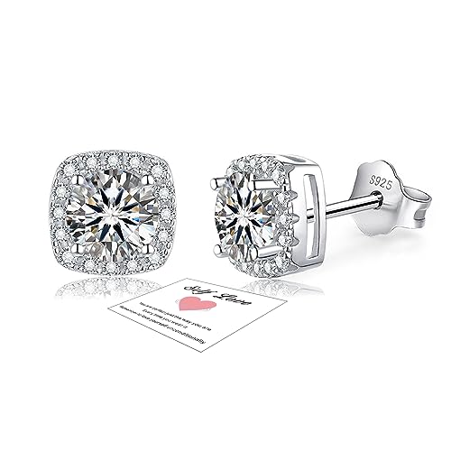 HEEYA Ohrringe Damen Ohrstecker Sterling Silber 925 Post Hypoallergen ohrringe stecker mit 5A Zirkonia Quadrat Ohrschmuck mit Geschenkbox von HEEYA