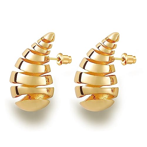HEEYA Ohrringe Dupes 18K Gold/Silber Chunky Earring Damen Leichte Waterdrop Hollow Ohrringe Goldene Ohrringe Dicke Creolen HypoallergenE Vergoldete Ohrringe für Frauen Mädchen von HEEYA
