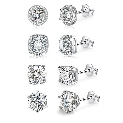 HEEYA Ohrringe Set Damen 4PCS Ohrstecker Sterling Silber 925 Post Hypoallergen ohrringe stecker mit 5A Zirkonia Ohrschmuck mit Geschenkbox von HEEYA