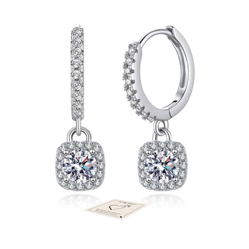 HEEYA Ohrringe Silber 925 Plattiert Quadrat Hängend Ohrringe Damen Klein Creolen mit Glitzer Zirkonia Hypoallergen Mini Creolen für Frauen von HEEYA