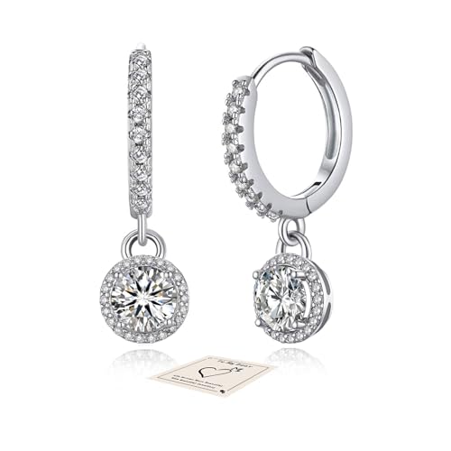 HEEYA Ohrringe Silber 925 Plattiert Rund Hängend Ohrringe Damen Klein Creolen mit Glitzer Zirkonia Hypoallergen Mini Creolen für Frauen von HEEYA