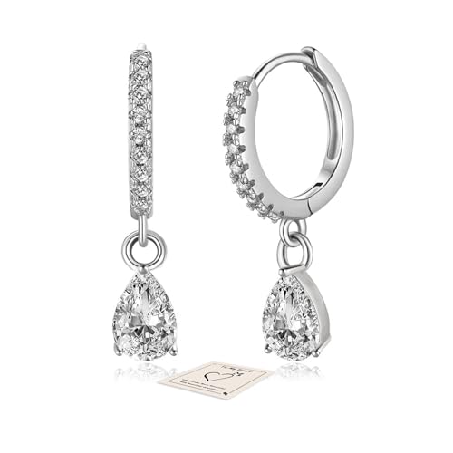 HEEYA Ohrringe Silber 925 Plattiert Tropfen Hängend Ohrringe Damen Klein Creolen mit Glitzer Zirkonia Hypoallergen Mini Creolen für Frauen von HEEYA