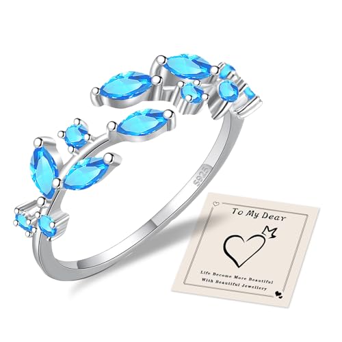 HEEYA Ring Sterling Silber 925 Ringe für Damen Blatt Zweig Ring mit 5A Blau Zirkonia Offen Verstellbare Fingerring Hypoallergen Daumenringe Unisex Schmuck mit Geschenkbox HEEYA Ring Sterling Silber 925 Ringe für Damen Blatt Zweig Ring mit 5A Blau Zirkonia Offen Verstellbare Fingerring Hypoallergen Daumenringe Unisex Schmuck mit Geschenkbox von HEEYA