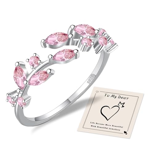 HEEYA Ring Sterling Silber 925 Ringe für Damen Blatt Zweig Ring mit 5A Pink Zirkonia Offen Verstellbare Fingerring Hypoallergen Daumenringe Unisex Schmuck mit Geschenkbox HEEYA Ring Sterling Silber 925 Ringe für Damen Blatt Zweig Ring mit 5A Pink Zirkonia Offen Verstellbare Fingerring Hypoallergen Daumenringe Unisex Schmuck mit Geschenkbox von HEEYA
