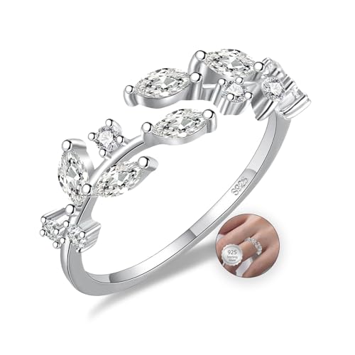 HEEYA Ring Sterling Silber 925 Ringe für Damen Blatt Zweig Ring mit 5A Silber Zirkonia Offen Verstellbare Fingerring Hypoallergen Daumenringe Unisex Schmuck mit Geschenkbox von HEEYA