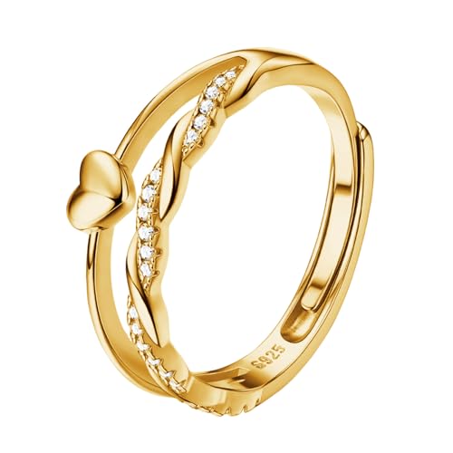 HEEYA Ringe Gold Silber 925 für Damen 14K Vergoldet Herzring Stapeln Daumenring Verstellbarer Eheringe Crossover Ring mit 5A Zirkonia Ewigkeit Verlobungsring Engagement Promise Ring Frauen Geschenk von HEEYA