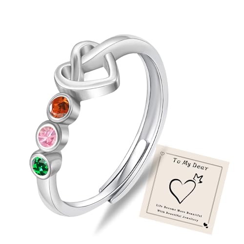 HEEYA Ringe Silber Herz Ringe für Damen mit bunten Steinen Stapeln Daumenring Offen Verstellbarer Eternity Ring für Frauen Eheringe Regenbogenring Schmuck Geschenk von HEEYA