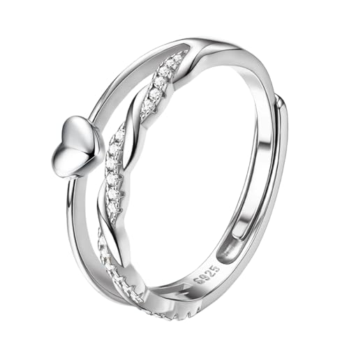 HEEYA Ringe Silber 925 für Damen Herzring Stapeln Daumenring Verstellbarer Eheringe Crossover Ring mit 5A Zirkonia Ewigkeit Verlobungsring Engagement Promise Ring für Frauen Schmuck Geschenk von HEEYA