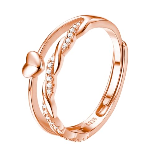 HEEYA Ringe Silber 925 für Damen Herzring Stapeln Daumenring Verstellbarer Eheringe Crossover Ring mit 5A Zirkonia Ewigkeit Verlobungsring Engagement Rose Gold Promise Ring für Frauen Schmuck Geschenk von HEEYA