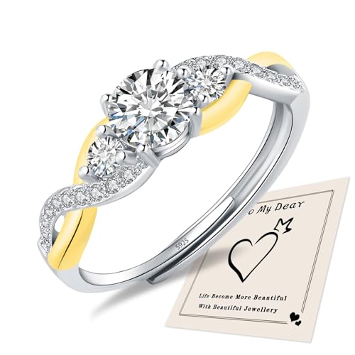 HEEYA Ringe für Damen Sterling Silber 925 Plattiert Ringe Verstellbarer Ring Ewigkeit Verlobungsring Verdrehtes Seil 5A Zirkonia Eheringe Promise Ring für Frauen mit Geschenkbox - Gold von HEEYA