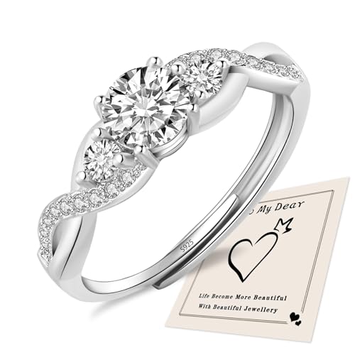 HEEYA Ringe für Damen Sterling Silber 925 Plattiert Ringe Verstellbarer Ring Ewigkeit Verlobungsring Verdrehtes Seil 5A Zirkonia Eheringe Promise Ring für Frauen mit Geschenkbox - Silber von HEEYA