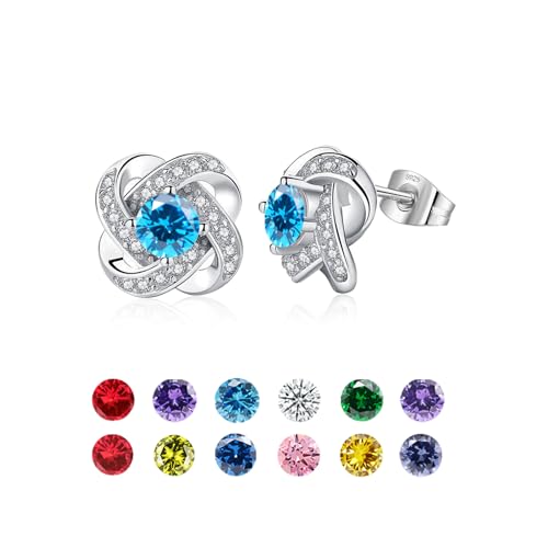 HEEYA Sterling Silber Post Ohrstecker für Frauen, hypoallergene Geburtsstein Ohrringe mit Zirkonia, Muttertag Jahrestag Geburtstag Schmuck Geschenke von HEEYA