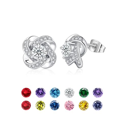 HEEYA Sterling Silber Post Ohrstecker für Frauen, hypoallergene Geburtsstein Ohrringe mit Zirkonia, Muttertag Jahrestag Geburtstag Schmuck Geschenke von HEEYA