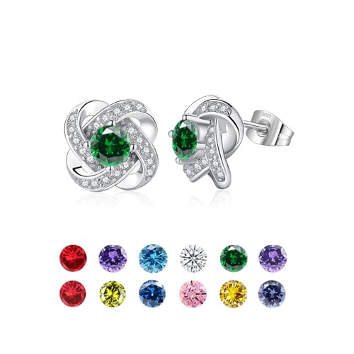 HEEYA Sterling Silber Post Ohrstecker für Frauen, hypoallergene Geburtsstein Ohrringe mit Zirkonia, Muttertag Jahrestag Geburtstag Schmuck Geschenke von HEEYA