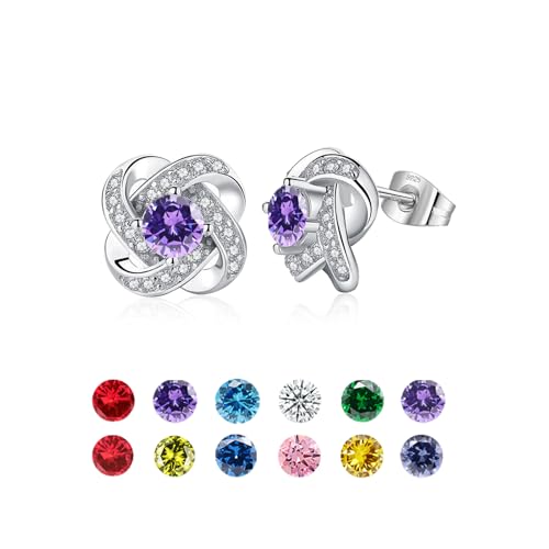 HEEYA Sterling Silber Post Ohrstecker für Frauen, hypoallergene Geburtsstein Ohrringe mit Zirkonia, Muttertag Jahrestag Geburtstag Schmuck Geschenke von HEEYA