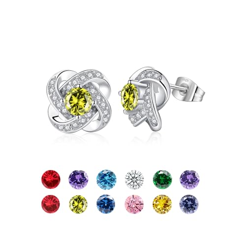 HEEYA Sterling Silber Post Ohrstecker für Frauen, hypoallergene Geburtsstein Ohrringe mit Zirkonia, Muttertag Jahrestag Geburtstag Schmuck Geschenke von HEEYA