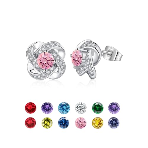 HEEYA Sterling Silber Post Ohrstecker für Frauen, hypoallergene Geburtsstein Ohrringe mit Zirkonia, Muttertag Jahrestag Geburtstag Schmuck Geschenke von HEEYA