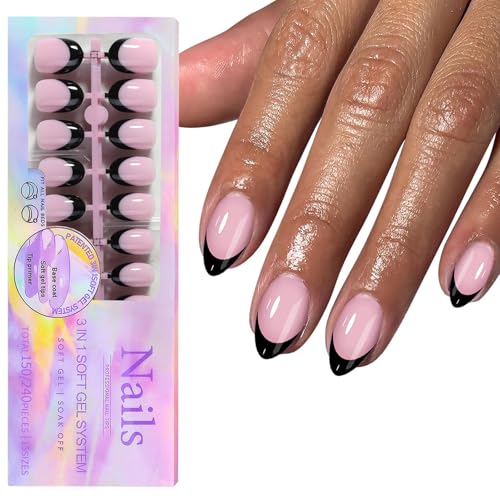 150 Stück Schwarze Gelnägel Mit Französischer Spitze Kurzer Sarg Zum Aufdrücken Der Nägel Künstliche Acrylnägel Einfache Anwendung Für Frauen von HEEZOU