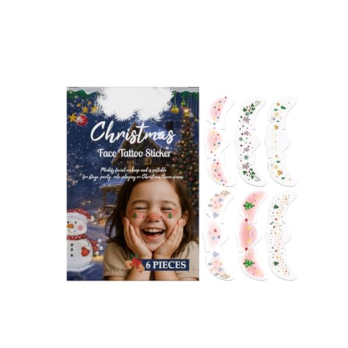6pieces Weihnachten Temporäres Gesicht Tätowierungen Wassertransfer Aufkleber Sicherer Hautfreundlicher Partydekoration Ungiftiges Weihnachtsgesichtskunst von HEEZOU