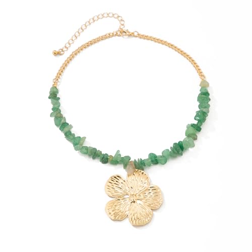 HEEZOU Elegante Fünf Blütenblätter Blumenheize Halskette Mit Böhmischen Steinakzenten Leichter Schlüsselbeinschmuck Für Tägliche Verschleiß Vielseitiger Schichtkette Für Frauen von HEEZOU