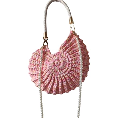 HEEZOU Elegante Muschelschale Verschönerte Beutel Faux Pearls Kette Süßigkeit Ton Polyester Schulter Geräumige Kompartimente Design Leichtes Polyester von HEEZOU