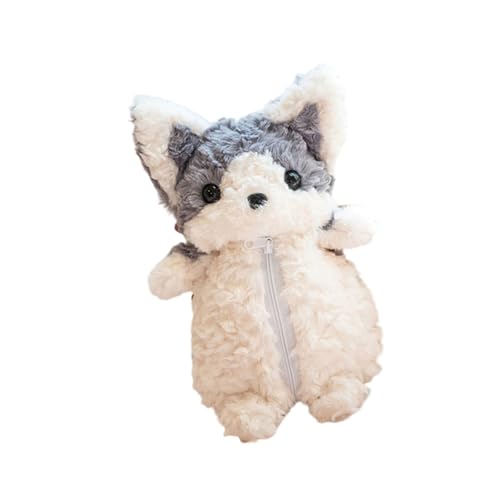 HEEZOU Entzückendes Corgis Plüsch-Federmäppchen mit geräumigem Innenraum, multifunktionale Kosmetiktasche, großes Fassungsvermögen, Geschenk, Schal, Schreibtisch-Organizer, grau von HEEZOU