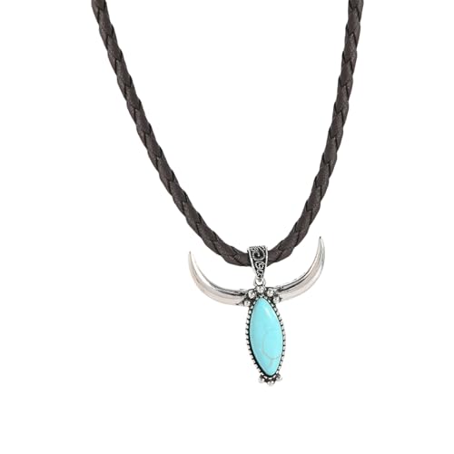 HEEZOU Ethnische Türkisfarbene Halskette Handgefertigte Lederschmuckdesign Für Tägliche Verwendung Vielseitiger Ethnischer Mode Halskette von HEEZOU