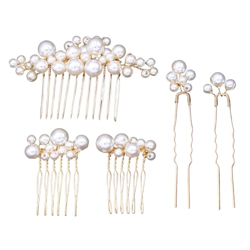 Professionelle Braut-Haarnadeln, künstliche Strasssteine, Metall-Haarspange, Perlen, einzigartige Hochzeits-Haarnadeln für Brautjungfern, goldene Blätter, Haarschmuck, 5 Stück von HEEZOU
