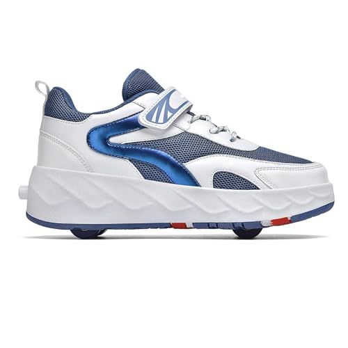 HEFAM Schuhe mit Rollen für Kinder Kinder Rollschuhe Schuhe mit 4 Rollen Turnschuhe Einziehbar 2 in 1 Multifunktions Rollschuhe Outdoor Laufschuhe Skateschuhe Sportschuhe, blau, 33 EU von HEFAM