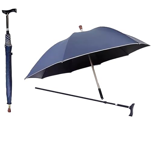 HEFJIAYCIQ 2-In-1 Gehstock-Regenschirm, 5-Stufig Höhenverstellbarer Gehstock-Regenschirm, Leichter Aluminium-Gehstock-Schirm,Blau,87~96cm/34~38inch von HEFJIAYCIQ