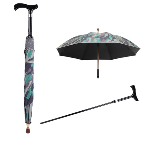 HEFJIAYCIQ 2-In-1 Gehstock-Regenschirm, 5-Stufig Höhenverstellbarer Gehstock-Regenschirm, Leichter Aluminium-Gehstock-Schirm,Natural,87~96cm/34~38inch von HEFJIAYCIQ