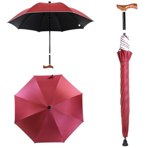 HEFJIAYCIQ 2-In-1 Gehstock-Regenschirm, 5-Stufig Höhenverstellbarer Stock-Regenschirm, Winddichte Leichte Regenschirme Für Klettern, Wandern,B,83~92cm/32~36inch von HEFJIAYCIQ