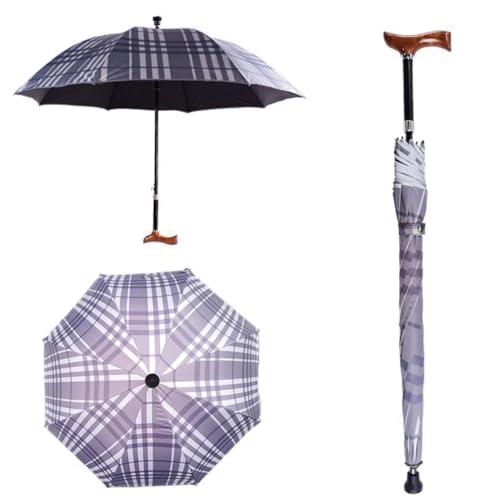 HEFJIAYCIQ 2-In-1 Gehstock-Regenschirm, 5-Stufig Höhenverstellbarer Stock-Regenschirm, Winddichte Leichte Regenschirme Für Klettern, Wandern,E,83~92cm/32~36inch von HEFJIAYCIQ
