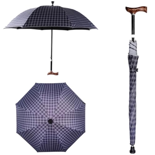 HEFJIAYCIQ 2-In-1 Gehstock-Regenschirm, 5-Stufig Höhenverstellbarer Stock-Regenschirm, Winddichte Leichte Regenschirme Für Klettern, Wandern,H,83~92cm/32~36inch von HEFJIAYCIQ