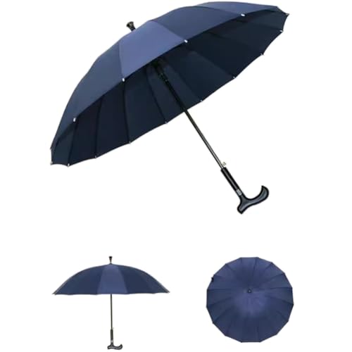 HEFJIAYCIQ Gehstock-Regenschirm, Automatisch Zu Öffnender Stock-Regenschirm Mit Längerem Stiel, Winddichter Regenschirm Für Männer Und Frauen,Blau,84cm/33inch von HEFJIAYCIQ