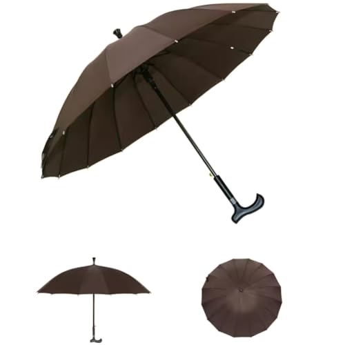 HEFJIAYCIQ Gehstock-Regenschirm, Automatisch Zu Öffnender Stock-Regenschirm Mit Längerem Stiel, Winddichter Regenschirm Für Männer Und Frauen,Braun,84cm/33inch von HEFJIAYCIQ