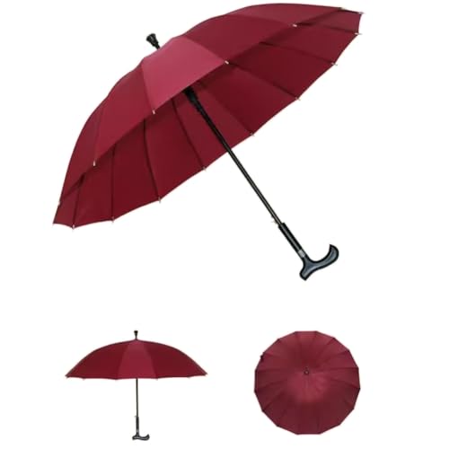 HEFJIAYCIQ Gehstock-Regenschirm, Automatisch Zu Öffnender Stock-Regenschirm Mit Längerem Stiel, Winddichter Regenschirm Für Männer Und Frauen,Rot,84cm/33inch von HEFJIAYCIQ