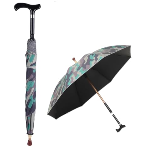 HEFJIAYCIQ Höhenverstellbarer Spazierstock Regenschirm, 2-In-1 Leichter Regenschirm Mit Selbstschutz, Windschutz Stockschirm Mit Gummispitze,Natural,87~95cm/34~37inch von HEFJIAYCIQ