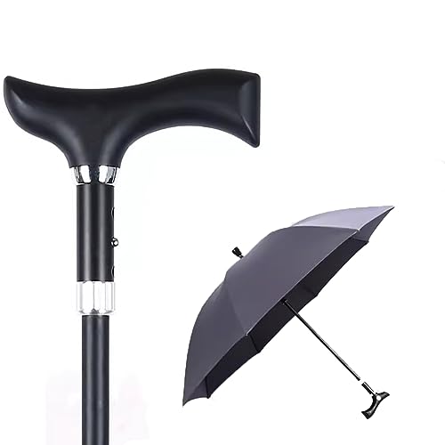 HEFJIAYCIQ Höhenverstellbarer Wanderstock Regenschirm, 2-In-1-Multifunktions-Trekkingstöcke, Zum Klettern, Wandern, Abhängen Bei Regen,Schwarz,76~79cm/30~31inch von HEFJIAYCIQ