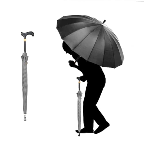 HEFJIAYCIQ Langlebige Gehstöcke Regenschirm, Leichter Aluminium Gehstock Regenschirm, Gummispitze Langer Handgriff Krücke Regenschirm,Grau,86cm/33inch von HEFJIAYCIQ
