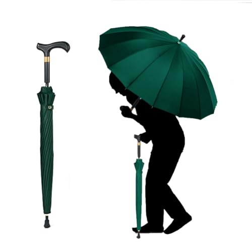 HEFJIAYCIQ Langlebige Gehstöcke Regenschirm, Leichter Aluminium Gehstock Regenschirm, Gummispitze Langer Handgriff Krücke Regenschirm,Grün,86cm/33inch von HEFJIAYCIQ