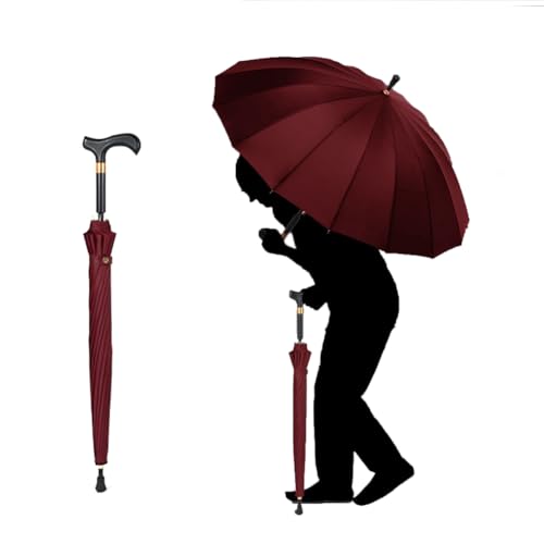 HEFJIAYCIQ Langlebige Gehstöcke Regenschirm, Leichter Aluminium Gehstock Regenschirm, Gummispitze Langer Handgriff Krücke Regenschirm,Rot,86cm/33inch von HEFJIAYCIQ